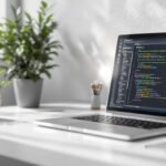 Laptop displaying code on a modern workspace representing accessible technology