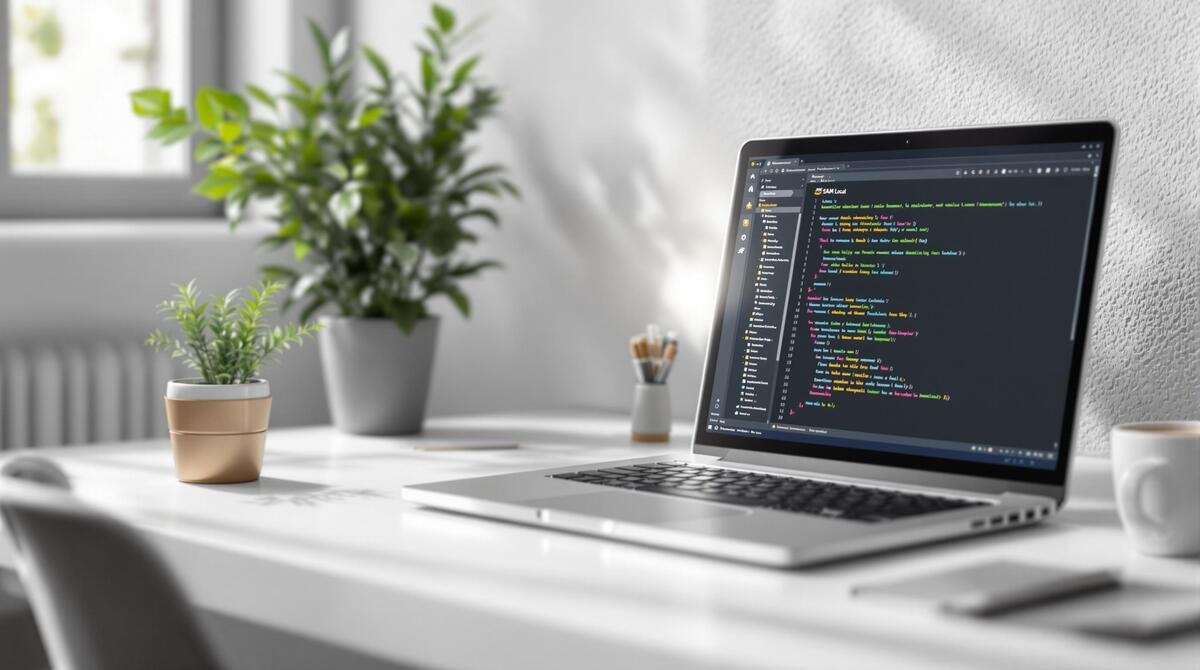 Laptop displaying code on a modern workspace representing accessible technology